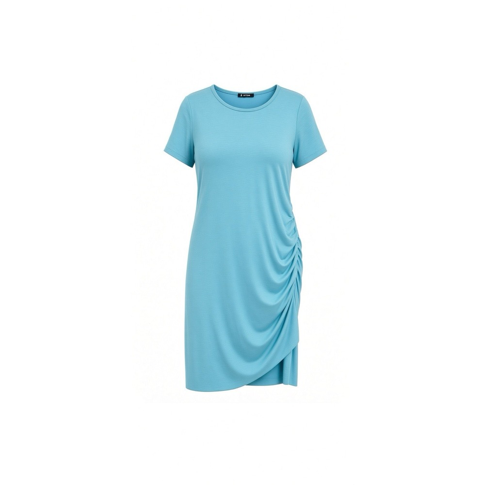 BTFBM Women's Short Sleeve Ruched Bodycon Mini Dress Teal Aqua Size L